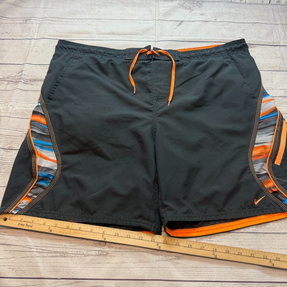 Nike Swim Trunks Fade Stripe Volley Black Orange‎ Swimsuit Shorts Men's Size 2XL